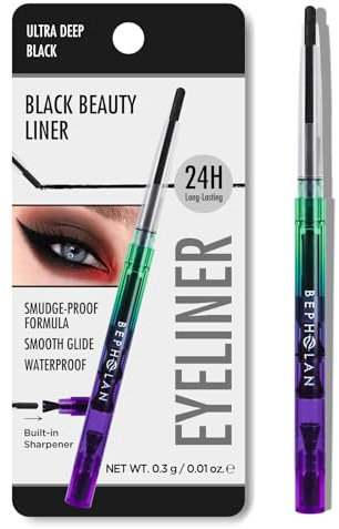 BEPHOLAN Schwarze Eyeliner-Stifte, wasserfester Gel-Eyeliner-Bleistift, schwarzer Waterline-Eyeliner-Stift für Damen, wasserdicht, wischfest, langlebig, Schwarz