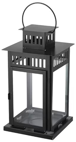 BORRBY Laterne für Blockkerze Windlicht, drinnen/draußen IKEA Dekoration schwarz, 44 cm