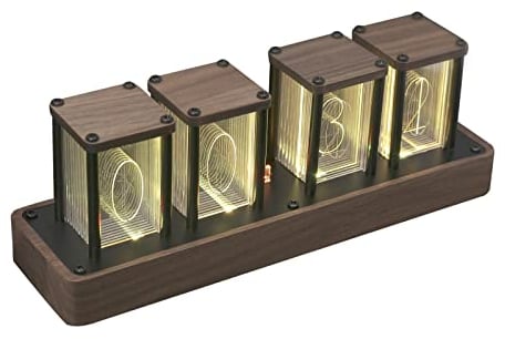 perfk Nixie Tube Clock, Nixie Tube Digitaluhr Multifunktionsuhr Digitaler Wecker für Schlafzimmer, DIY aus Holz mit Vier Rohren