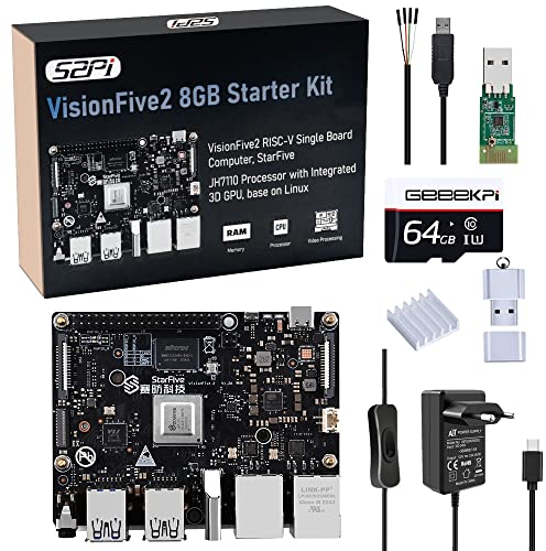 GeeekPi VisionFive2 8GB Starter Kit,VisionFive2 RISC-V Single Board Computer,StarFive JH7110 Processor,mit Integrated 3D GPU,8GB LPDDR4 RAM,40PIN GPIO interface,mit WiFi Module(5V 3.6A PSU+64GB Karte)