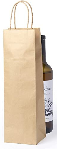 Lot de 10 sacs cadeaux pour bouteilles de vin, champagne et champagne - Poignées renforcées - 36 x 11 x 10 cm - Couleur naturelle