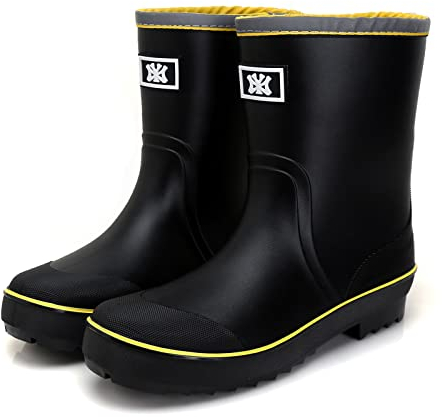 Jesindr Stivali Gomma Uomo, Pioggia Antiscivolo Adulto Antinfortunistica Stivali, Leggere Comodeda Esterno Scarpe da Giardino, Nero Giallo Nessun Cordoncino, 43 EU