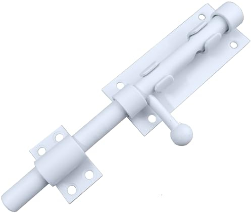 Litensh Verrou loquet de porte coulissant acier inoxydable avec trou pour cadenas, Verrou Serrure Porte de Portail a Coulisse Verrou à Boulon de Sécurité Longue, 14mm de diamètre, blanc 196mm