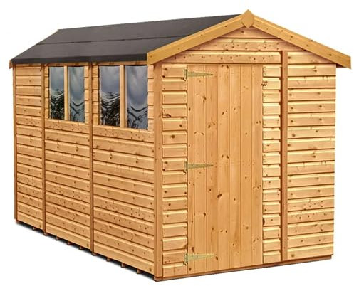 Sheds to Last - High Grade Premium Apex Roof Garden Wooden Shed (10ft x 6ft) - Single Door, 4 Windows Perfect For Outdoor Storage, Workshop Or A Garden Office. Includes 5 Litre Oak Wood Treatment