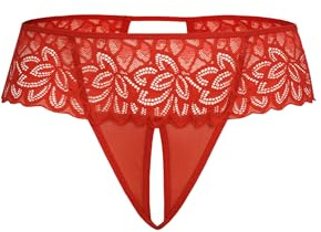 Teyli Damen Ouvert Tanga - Tanga mit Loch - Höschen mit Offenem Schritt - Slips im Schritt Offen - Unterwäsche mit Spitze Blumenmotiv