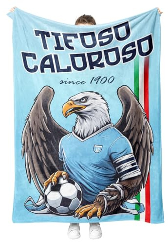 StudioPixelStore Coperta di Pile,Plaid per Divano e Letto Singolo 100 x 160 Cm con Stampe Squadre Serie A - Copertina Stampe Squadre Calcio ideale per Regalo di Natale , Gadget (Tifosi Laziali)