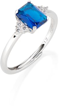 AMEN Schmuck, Prinzessin-Ring, Damenring aus 925er Silber, rhodiniert mit blauen und weißen Zirkonia, verstellbarer Ring für Größen 54 bis 56, Geschenk für Damen, Sterling Silber, Zirkonia
