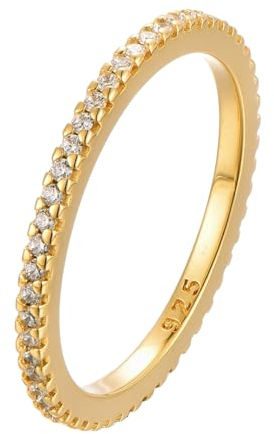 Eleganter 925 Silber Vorsteckring 18K vergoldet mit Zirkonia Steinen in Geschenk Box Größen 50 52 54 56 58 60 Damen Ring Gold Wasserfest Goldschmuck Sterling Silber Sevilla 56