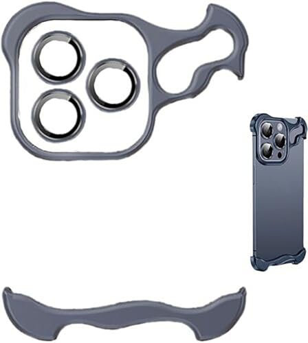 2024 New Frameless Special-Shaped Metal Corner Anti-Fall Phone Case for iPhone 16 15 14 13 Pro Max/Plus,Borderless Slim No Back Bumper with Camera Cover Lens Film,Heat Dissipation Blue