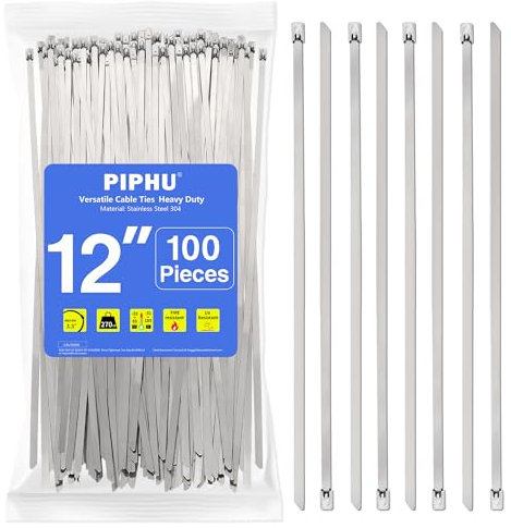 100 Pièces Collier de Serrage Inox métal Zip Ties 300x4,6 mm Serre Câblées Acier Autobloquante Capacité de Charge 122 kg Attache Câblées en Métal Pour Extérieur, ClôTure, Garage