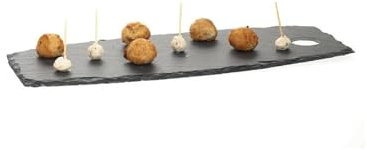 Leicht zu reinigendes Serviertablett für Abendessen und Mittagessen – Robustes Tablett für die Präsentation von Speisen und Getränken, Schiefer, 44 x 19 cm, Schwarz