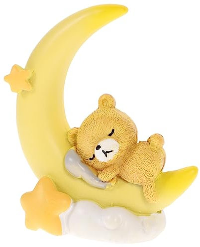 Zerodeko 1pcs Car Dashboard Decorations Bear Ornament Desk Topper Car Trim Nursery Room Decorations Table Top Decor Figure Wedding Car Decor Cake Ornament Baby Birthday Cake Moon