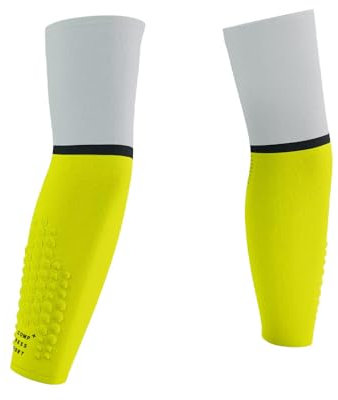 COMPRESSPORT ArmForce - Mangas de brazo ultraligeras - AW24, Blanco y amarillo de seguridad, L