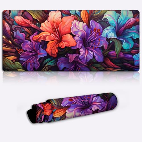 CHTXD Keyboard Mice Pad Purple Rhododendron XXL Desk Pad （35.4 x 15.7x 0.12 inches Extended Large Mat Desk Pad