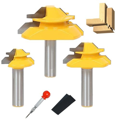 1/2 Inch Shank 45 Degree Lock Miter Router Bit, Easy to Create Lock Miter Joint, with Center Punch and Sander Paper for Woodworking (1/2 inch Shank, 1/2”, 3/4”, 1” Cutting Height)
