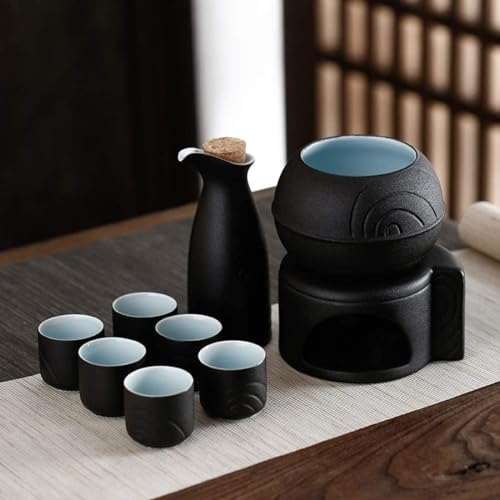 Sake-Set im japanischen Stil mit Wärmer, Sake-Weinwärmset, chinesisches Weinset, Heimkeramik-Sake-Weinset, Schwarz, A (Schwarz B)
