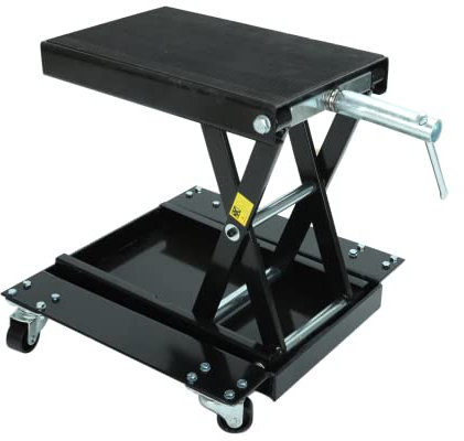 HFGVBDNE Motorradhebebühne mit breiter Plattform, ATV-Scherenhebebühne mit Transportwagen und Handkurbel, für Fahrräder, Tragkraft 1100 Pfund, Hebebühnenständer für Garagenreparaturen, schwarz