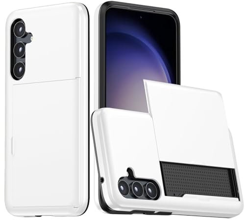 Beajew Compatible with iPhone 6 Plus/iPhone 6s Plus Case Wallet Case Armor Shockproof Case Heavy Duty Protective Case Hard PC Back Soft TPU Bumper Card Holder Wallet Case Cover (White)