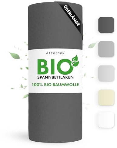 Jacobson Bio Spannbettlaken ÜBERLÄNGE 160x220cm Baumwolle Spannbettlaken, GOTS zertifiziertes Bettlaken, 160g/m² Jersey Spannbetttuch (160x220, Anthrazit)