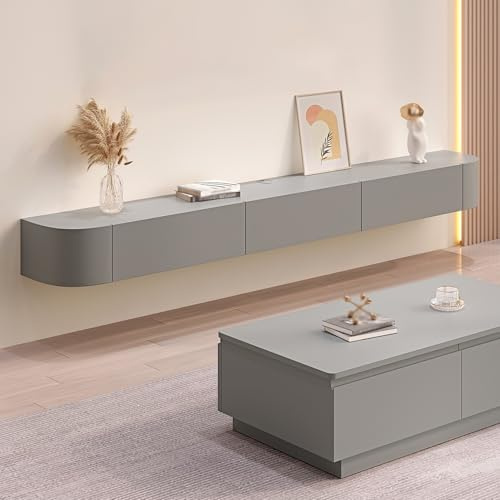 Solid Wood Entertainment Center With Large Storage & Shelves Wall Mounted TV Storage Cabinet With Door Modern Floating TV Unit With Drawer Sleek TV Cabinet For Apartments(Gray,160cm)
