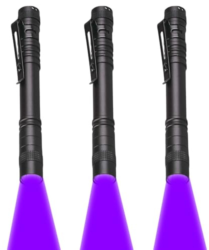 MODOAO 3-Pack UV Black Pen Taschenlampen 395nm wasserdichte Tasche LED Taschenlampe kleine Taschenlampe mit Clip Arbeitslicht für Haus-Hotel Inspektion, Hund Urin, Haustier Flecken und Bett Bug