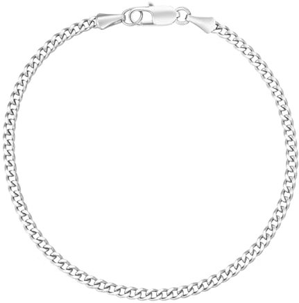 KRKC Herren Armband, Silber Farbe 3mm Edelstahl Panzerkette Cuban Armband, Nickel-frei Rostfrei Armbänder für Männer Länge 21,6cm