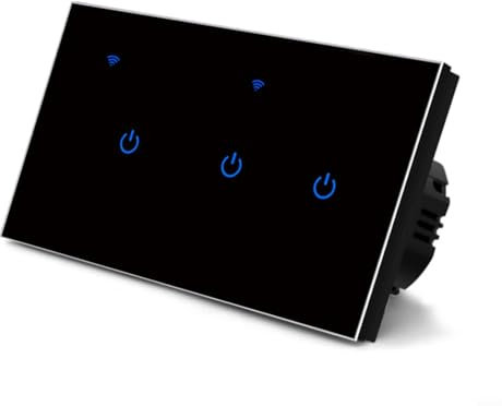 Emiif Smart WiFi Touch Switch 2-8 Gang For Tuya App Remote Control Voice Compatible With for Alexa Home 220V 10A Glass Panel Light Switch(3 Gang-Black)