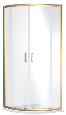 Balterley Quadrant Shower Enclosure, 6mm Toughened Safety Shower Glass Cubicle Door, Bar Handle Sliding Glass Door, Enclosures for Showers, Enclosures & Cubicles - 880 x 880 x 1900mm (Brushed Brass)