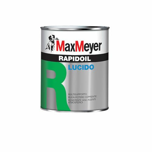 Max Meyer Rapidoil, Smalto Lucido Universale per Ferro e Legno, Resistente agli Agenti Atmosferici, Buon Potere Coprente, Multisupporto, 13-16 mq/l (Bianco Puro RAL 9010, 0,75 Litri)