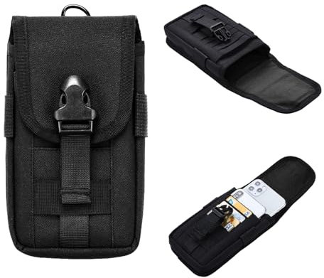 Belt Pouch, Belt Pouches for Men,Compact Phone Pouch Nylon Holster,Comes with 1Pcs Carabiner, Outdoor Multipurpose Utility Gadget for Outdoors,Cycling, Hiking, Climbing(Black)