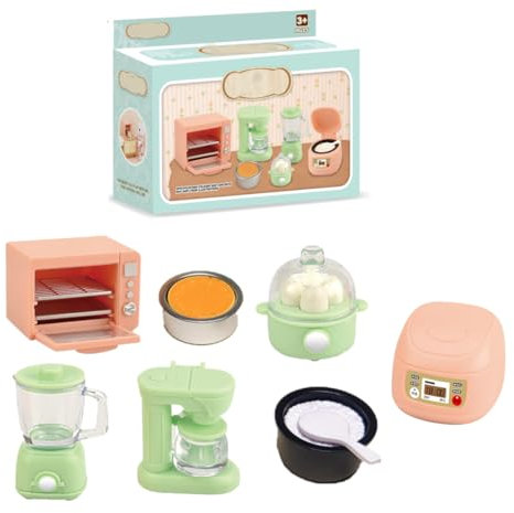KARLOR Puppenhaus Küchengeräte Set, Miniatur Backofen Entsafter Eierkocher Reiskocher Kaffeemaschine,Puppenhaus Küchenutensilien 1:12 Puppenhaus Küche Zubehör Puppenmöbel Puppenhaus Miniküche Deko