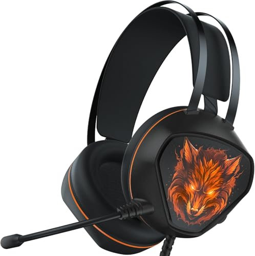 syndesmos Gaming Headset für PS5, PC, Switch, Xbox, PS5 Headset Headset mit Mikrofon, Gaming Kopfhörer mit Kabel (ORANGE)
