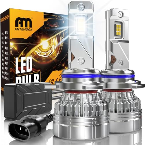 ANTEMOON HIR2 9012 LED Headlight Bulbs, 110W 30000LM 800% Brightness 6500K Cool White HIR2 LED Canbus Bulb with Fan 12V 24V Halogen Replacement Conversion Kit IP68 Waterproof Plug and Play, Pack of 2