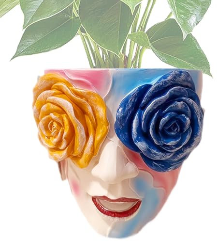 Hofgarten-Décoration de balcon de la maison, à tête unique pour d'intérieur, succulentes, cache-pot de tête, cache-pot de fleurs, yeux de rose, visage de beauté abstrait coloré