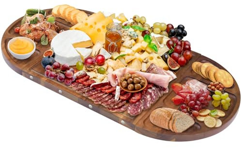 Tagliere magnetico in legno di acacia, grande 66 cm x 33 cm, tagliere per formaggi per intrattenere, bellissimo set di tagliere per salumi semicircolare in legno di Natale personalizzato