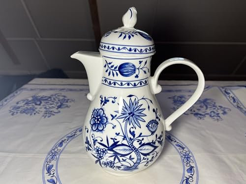 Kahla Zwiebelmuster Porzellan Tee-Kaffee-Kanne mit Deckel 19 cm, ohne Beschädigung, Blau.