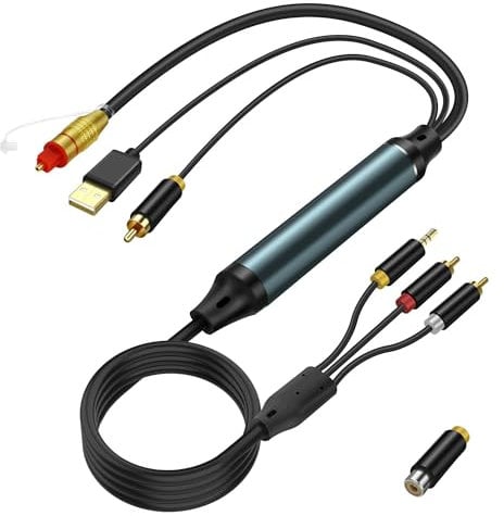 XMSJSIY SPDIF - Convertisseur audio coaxial en fibre optique vers RCA 3,5 mm - Câble d'alimentation USB - Pour TV, PS4, Xbox, DVD - 2 m