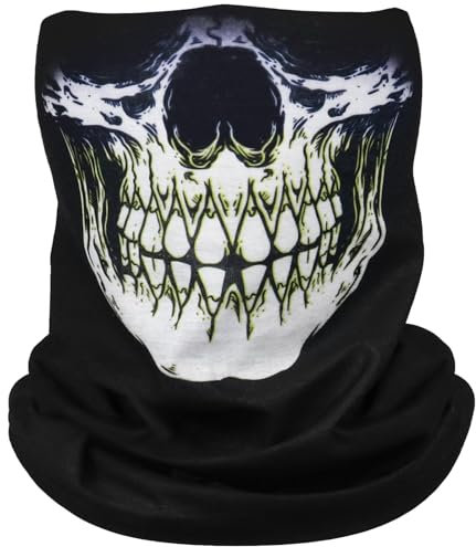 Awumbuk Multifunktionstuch Skull Sturmhaube Motorrad Herren, Halloween Totenkopf Maske Wärm und Schutztuch Skelett Sturmmaske Ski Halstuch Schlauchschal