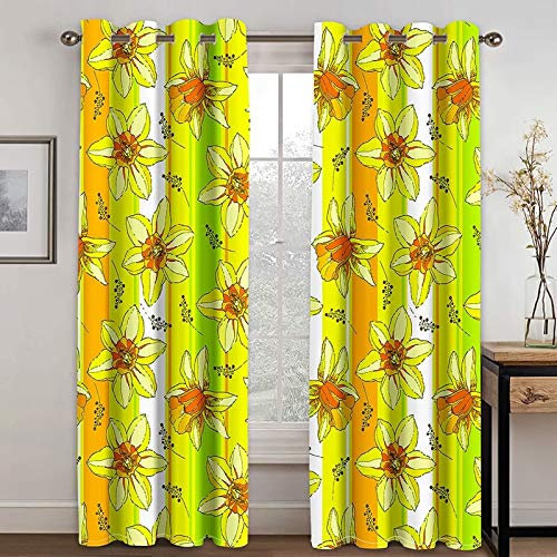 Bishilin Verdunklungsvorhänge Blickdicht 2er Set 264x244CM, Vorhänge mit Ösen Modern Gelb Blumen Muster Gardinen Verdunkelnd Kinderzimmer Jugendzimmer
