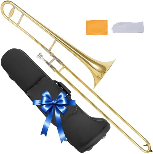 AKLOT Klassische Bb Alt Posaune - Einsteiger B flache Blechblasinstrumente mit handgehämmerter Glocke, Anlaufschutz Goldlackierung, ideal für Anfänger, inklusive Hartschalenkoffer, Mundstück