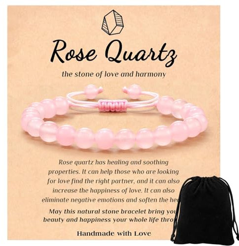 AYNKH 8mm pierre naturelle rose quartz bracelet, augmenter le bonheur de l'amour, bracelet d'anxiété rétractable, cadeau de bijoux pour les filles et les femmes