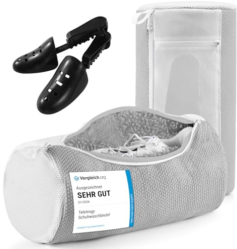 Teletrogy Shoe Washing Machine Bag 2 Pcs with Shoe Trees And Net Pockets | Wash Laces And Insoles Together, High Water Permeability, Anti-Deformation, Fluffy Fibers 360° Wrap-Around Cleaning