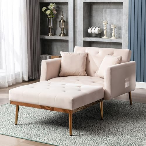 ZONJIE Schlafsessel mit Bettfunktion, Sessel Wohnzimmer, 3-in-1 Relaxsessel, Bettfunktion mit Schlaffunktion Umwandelbarer Stuhl Bett, Klappbares Schlafsofa, Verstellbare Schlafsessel (Beige)