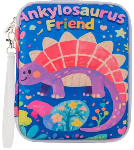 Fonwill Card Case for Yoto Cards,80-Pockets binder with Zipper,Portable Card Holder Book for Holding Mini Audiobook Cards,Suitable for Boys and Girls(Pink-Purple Dinosaur)