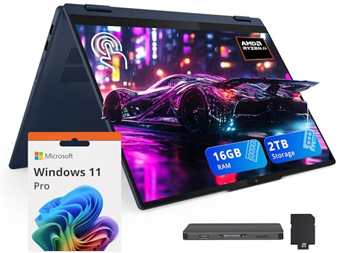 Lenovo IdeaPad 5 2-in-1 16 WUXGA Touchscreen Laptop, AMD Ryzen AI 7 350, 16GB LPDDR5X, 2TB Storage (1TB SSD+1TB Docking Station), Backlit Keyboard, Copilot+ PC, Wi-Fi 7, IR Camera, Win 11 Pro, Blue