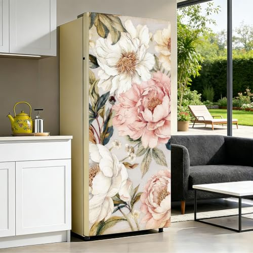 PRESSINART 2 pegatina Floral para Refrigerador Diseño Vintage de 31.5 x 78.7 pulgadasPegatina de Vinilo Removible Autoadhesivo para Envolver la Nevera con Diseño de Puerta Mural para Decoración Del