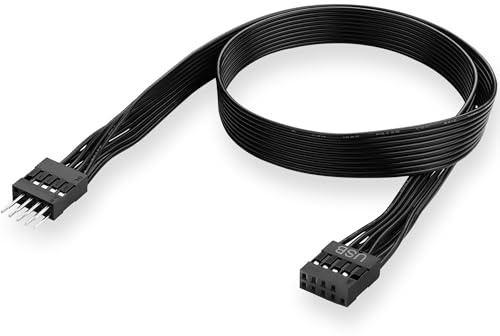 ELFJMZP Cable de extensión USB 2.0 de 9 pines, cable plano de cobre estañado de 24 AWG, panel frontal, placa base USB 9 pines hembra a macho, para carcasa de PC, gestión de cables, 50 cm