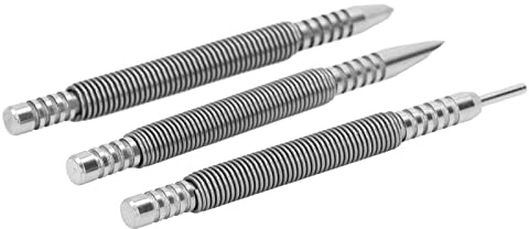Jiawu 3 Pcs Spring Nail Set, 3500PSI Spring Loaded Nail Punch for Wood Metal Glass, Carbon Steel Portable Counter Punch Tool, Door Hinge Pin Remover & Marker