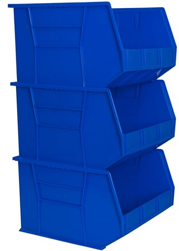 Akro-Mils 30270 AkroBins Plastic Storage Bins, Space-Saving Stackable Bins for Garage, Pantry, Craft Organization, 45.7 cm x 41.9 cm x 27.9 cm, Blue, 3-Pack | Space-Saving Stackable Bins for Garage, Pantry, Craft Organization