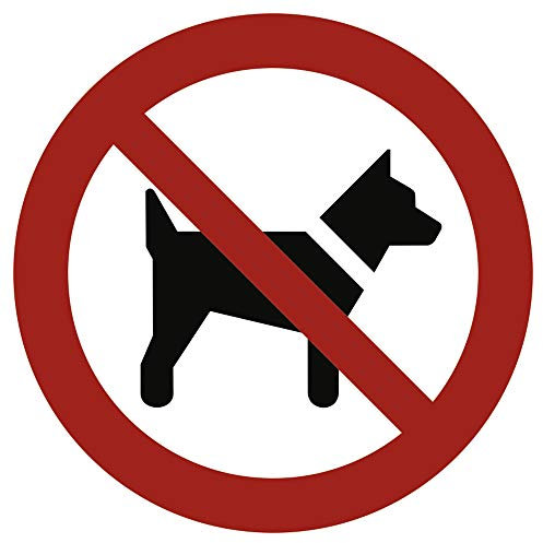 Aufkleber Mitführen von Hunden verboten gemäß ISO 7010 Folie selbstklebend 10cm Ø (Hundeverbot) praxisbewährt, wetterfest